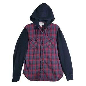Denim Supply Ralph Lauren Shirt Hoodie Shacket Mens L Black Red Plaid Button LS